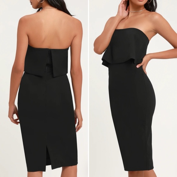 Lulu’s Lots of Love Black Strapless Midi Dress Size XL Chic Classic Event - Picture 2 of 8